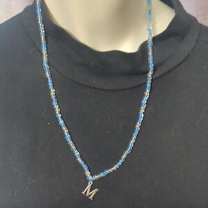 MUSES PARADE New Orleans Blue Beaded Necklace with 'M' Pendant